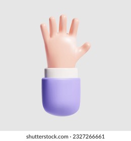 3D open outstretched hand, showing five fingers, extended in greeting.