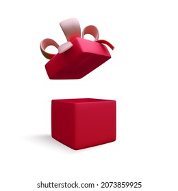3D open red gift box. Red realistic present or surprise box. Vector illustration
