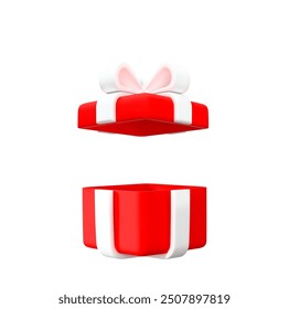 3d open red gift box. Cartoon style. Stock vector illustration on isolated background.