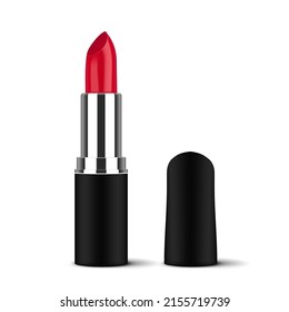 3D Open Red Lipstick Isolated On White Background. EPS10 Vector