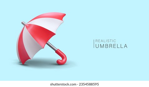 3D open umbrella. Rain protection. Stylish accessory for bad weather. Banner for meteorological site. Umbrella shop advertising template. Protection concept