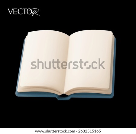 3d opened book icon, minimal style, isolated on black background. Book icon in 3d vector