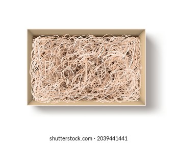 3D Opened Gift Box With Secorative Straw Or Shavings. EPS10 Vector