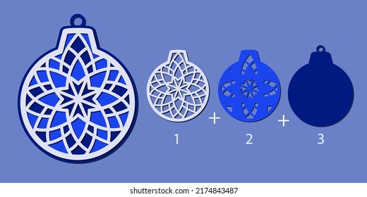 3D openwork Christmas ball. Layered Christmas decoration. Paper craft