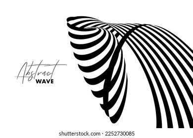 3D Optical Art with strip black and white. Background curve vector line for banner, cover, poster, card. Abstract illusion wave.