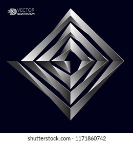  3D optical illusion of abstract geometric figure. Folded square spiral. Style Escher. Optical Art concept for your logo or icon design. Vector illustration
