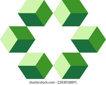 Tubos ópticos de ilusión 3d. 3d forma ilusoria de cajas. Ilustración vectorial del cubo verde. 3.ª ilusión geométrica para el logotipo, el diseño, el arte, la educación o el arte. Ilusión de perspectiva cubitos ilustración
