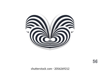 3D optical illusion design. Swirling layered structure composed by overlapping elements. Striped black and white. Vector graphics