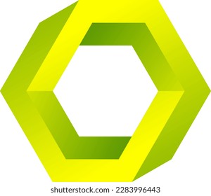 3d optical illusion of impossible shape. 3d infinity shape of hexagon. Vector illustration of green block. 3d illusion of geometric for logo, design or art. Perspective illusion shape illustration