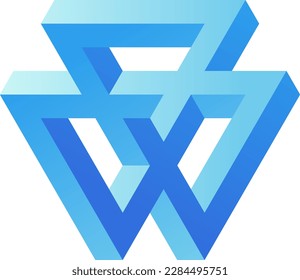 3d optical illusion of impossible shape. 3d triangle of blocks. Vector illustration of blue triangles logo. 3d illusion of geometric for logo, design or art. Perspective illusion shape illustration
