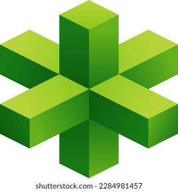 3d optical illusion of impossible shape. 3d illusion star shape of block cube. 3d geometric infinity six star blocks. Vector illustration for logo, design or art with perspective illusion