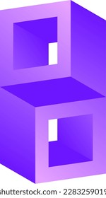 3d optical illusion of infinity block. Vector illustration of illusive square. 3d illusion of geometric for logo, design, art, education or art. Perspective illusion of purple blocks illustration