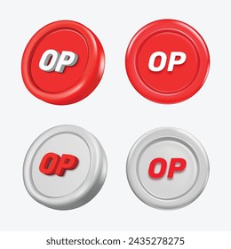 3d Optimism Cryptocurrency (OP) on white background. Vector illustration
