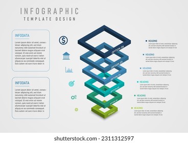 3d options infographic template square perspective multi color vertical left icon right letter gray gradient background design for business, product, marketing, finance, project, investment