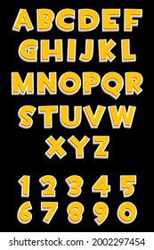 3d orange alphabet and numbers for ui games, text. Vector illustration collection colored letters and numbers for graphical interface.