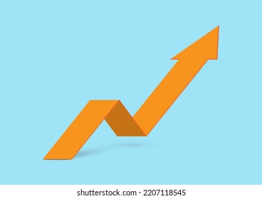 3.ª flecha naranja hacia arriba en la ilustración del vector de fondo azul 