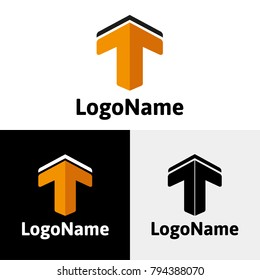 3D orange up arrow shape vector logo symbol - standard, inverse and black monochrome version.