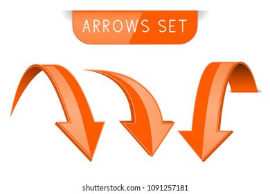 3d orange arrows set. Vector illustration isolated on white background