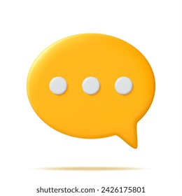 3D Orange Blank Speech Bubble Isolated on White. Rendering Chat Balloon Pin. Notification Shape Mockup. Communication, Web, Social Network Media, App Button. Realistic Vector Illustration