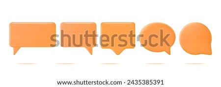 3D Orange Blank Speech Bubbles Set Isolated. Square and Round Rendering Chat Balloon Pin. Notification Shape Mockup. Communication, Web, Social Network Media, App Button. Realistic Vector Illustration