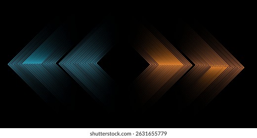 3D orange blau Techno abstrakten Hintergrund Überlappungsschicht auf dunklem Raum mit leuchtenden Linien Dekoration. Vektorgrafik