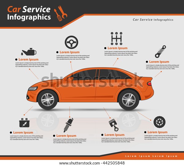 3d Orange Car\
with auto parts (Vector\
eps10)