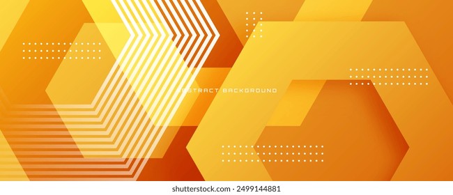 3D orange geometric abstract background on bright space with lines effect decoration. Modern banner with stripes style. Graphic design element hexagons concept for web, flyer, card, or brochure cover