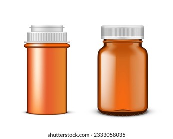 3D Orange Plastic Medicine Bottle For Drug, Pill Or Vitamin. EPS10 Vector
