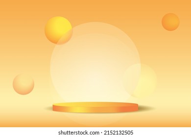 3d orange podium with glassmorphism effect on background. Minimal fall product scene preentation. Vector platform with geometric elements mockup.