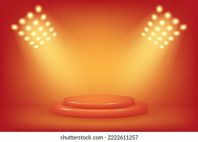 3d orange podium scene with spotlight on orange background for sale banner template, campaign, promotion, flash sale. Banner template design for web or social media.