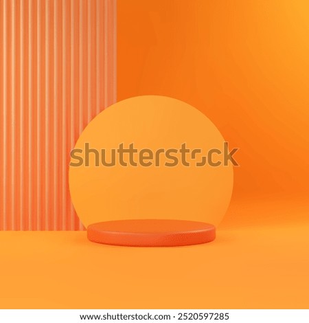3D orange product platform with reeded translucent glass. Bright realistic podium scene. Minimal vector background for sale and promotion banner