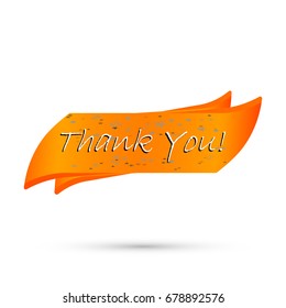 3d orange ribbon in the stars with the inscription thank you and shadow, vector illustration