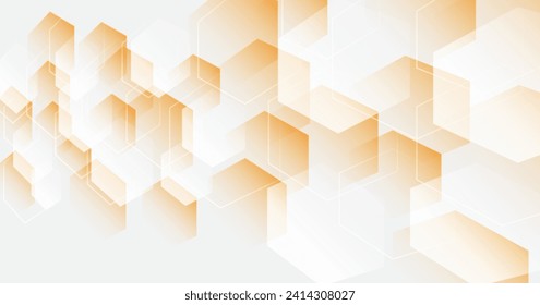 3D orange white techno abstract background overlap layer on bright space with hexagons effect decoration. Modern graphic design element motion style concept for banner, flyer, card, or brochure cover