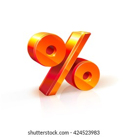 3d orange-red realistic volumetric percent sign image. Isolated on white background. It used to refer to discounts, sales, advertising purposes. % sign.