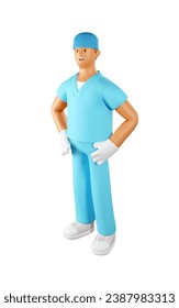 3D Orderly Vector Illustration. Cartoon Character of Male Nurse