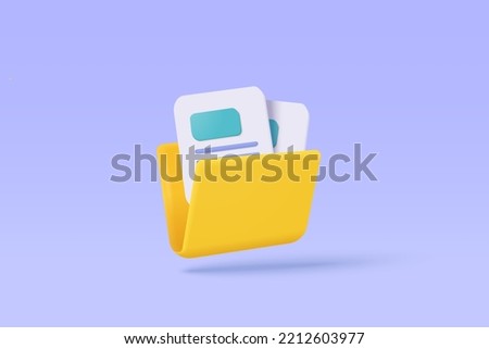 3d organize folder and paper data for management file, document efficient work on project plan 3d concept. Document data folder with files icon. 3d directory icon vector render on isolated background