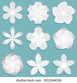 3d origami abstract flower. Paper flowers set. Flat design, vector.