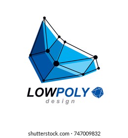 3d origami abstract mesh object, vector abstract design element. Innovation technologies abstract logo.