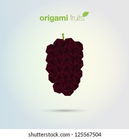 3d origami black mulberry vector (from origami fruits set)