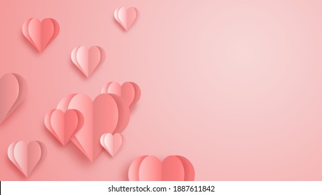 3D origami heart flying on pink background. Love concept design for happy mother's day, valentine's day, birthday day. Poster and greeting card template. vector paper art illustration.