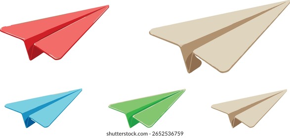 3D Origami avião de papel de cores diferentes conjunto de ícones. Enviar mensagem ou carta por email