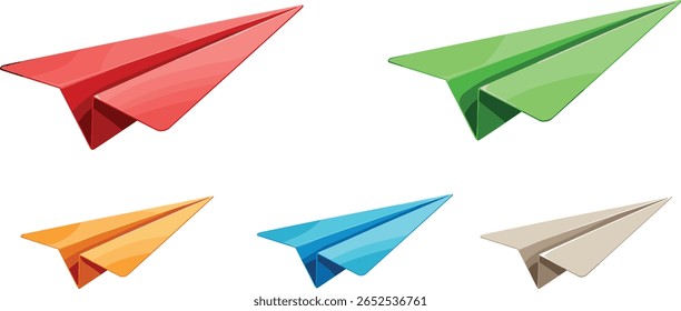 3D Origami avião de papel de cores diferentes conjunto de ícones. Enviar mensagem ou carta por email