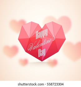 3D Origami red Heart on glossy background, Greeting card for Valentine's Day Celebration.