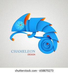 3D Origami Silhouette of chameleon. Paper design