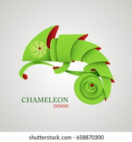 3D Origami Silhouette of chameleon. Paper design