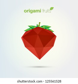 3D Origami strawberry vector (from origami fruits set)