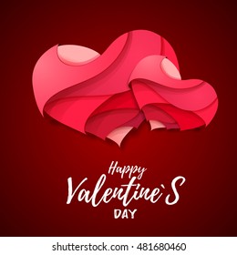 3d origami Valentines heart. Valentine's day background