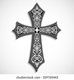 3d ornamental cross with shadow / vector illustration