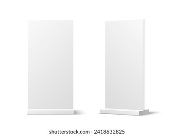 3d outdoor stand display mockup. Isolated realistic representation of promotional setups for showcasing products or designs. White blank boards offer dynamic visual preview for marketing presentations