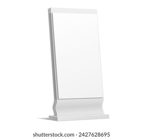 3D outdoor stand display mockup for advertising or information board, vector ad billboard. Isolated white vertical poster display or POS screen stand, advertising or exhibition display mock up